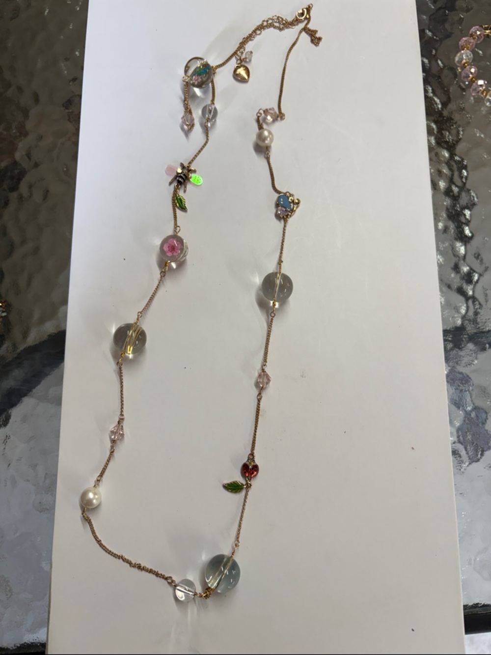 Betsey Johnson Gold-Tone Long Necklace with Multicolor Beads & Charms